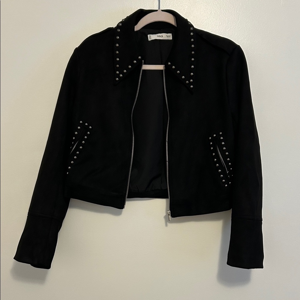 Mango Black Studded Leather Jacket